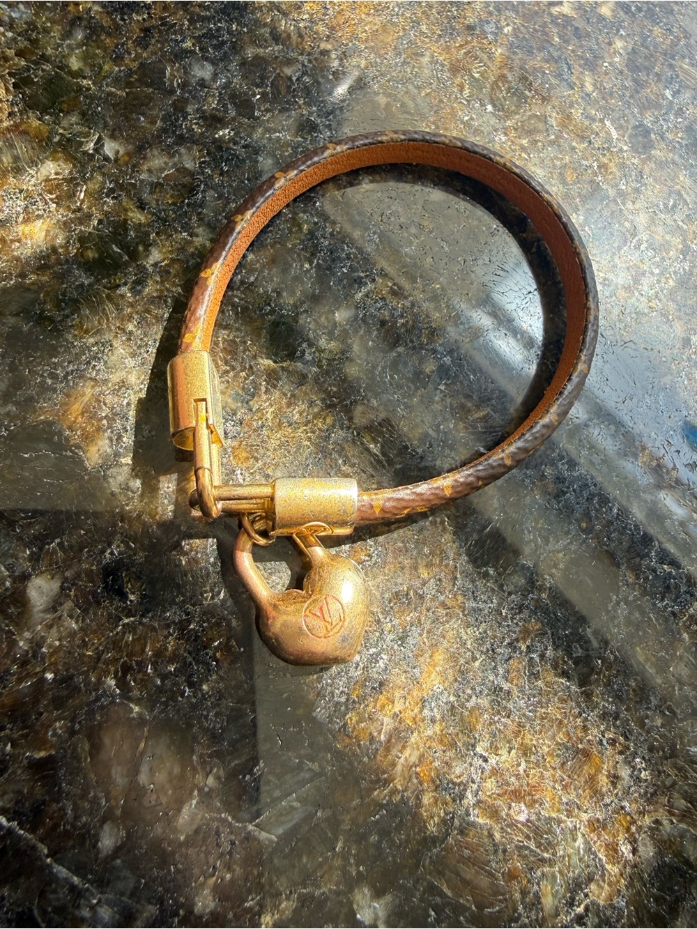 Louis Vuitton Brown Monogram Canvas Leather Bracelet with Gold Hardware